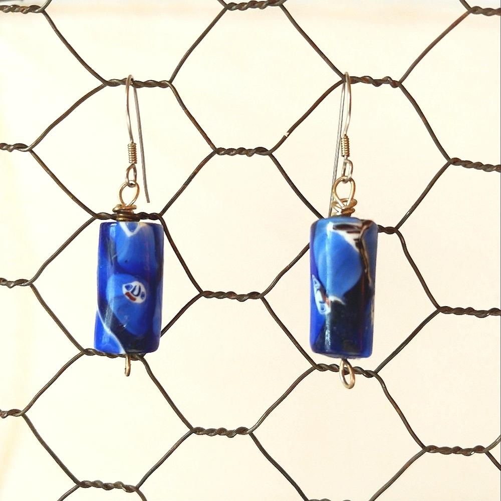 Vintage Beaded Blue Earrings Handmade Jewelry